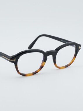 Tom Ford FT5871-B 005 Eyeglasses Black 49mm Round Frame, Blue Light Block